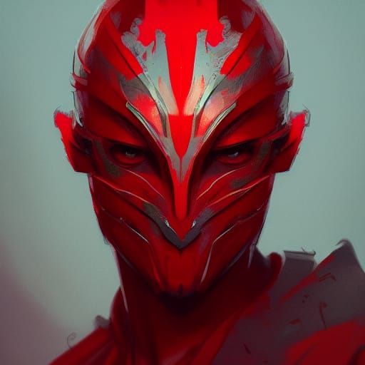 Red Ninja Portrait in Hyperdetailed Splash Art Style