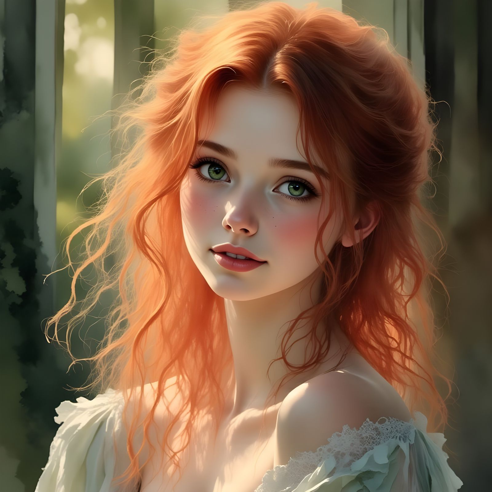 Norse Sun Goddess with Blazing Hair and Green Eyes