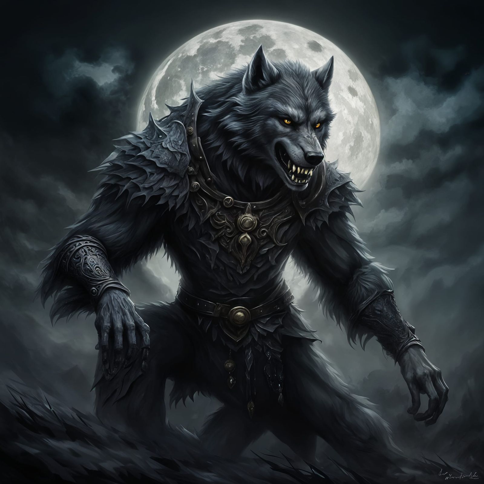 Elegant Werewolf Portrait in Wolf Huber Style