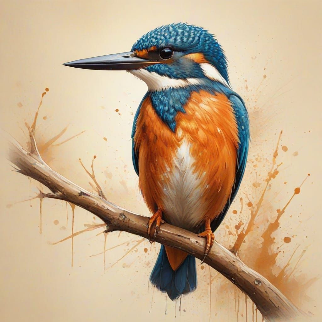 Vibrant Kingfisher Watercolor Painting with Splash Art Style