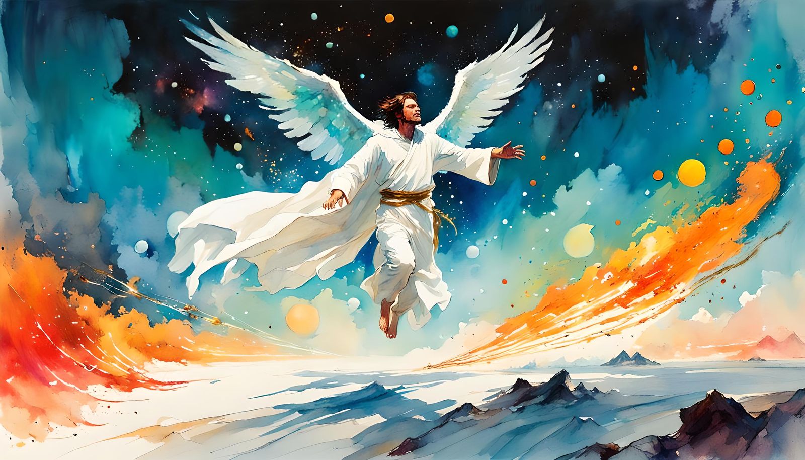 Glowing Fire Angel Flies to Distant Worlds