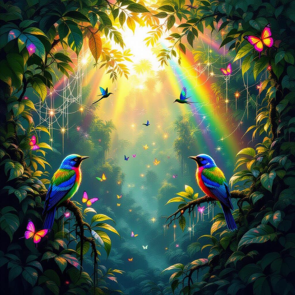 Rainbow Jungle: Neon Graffiti Art in Twilight