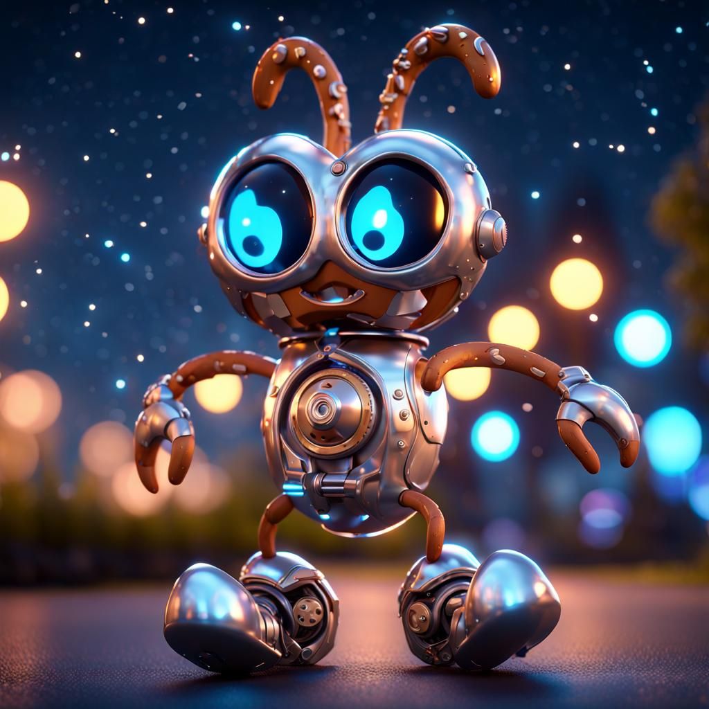 Mechanical Pretzel Dances Under Starry Sky