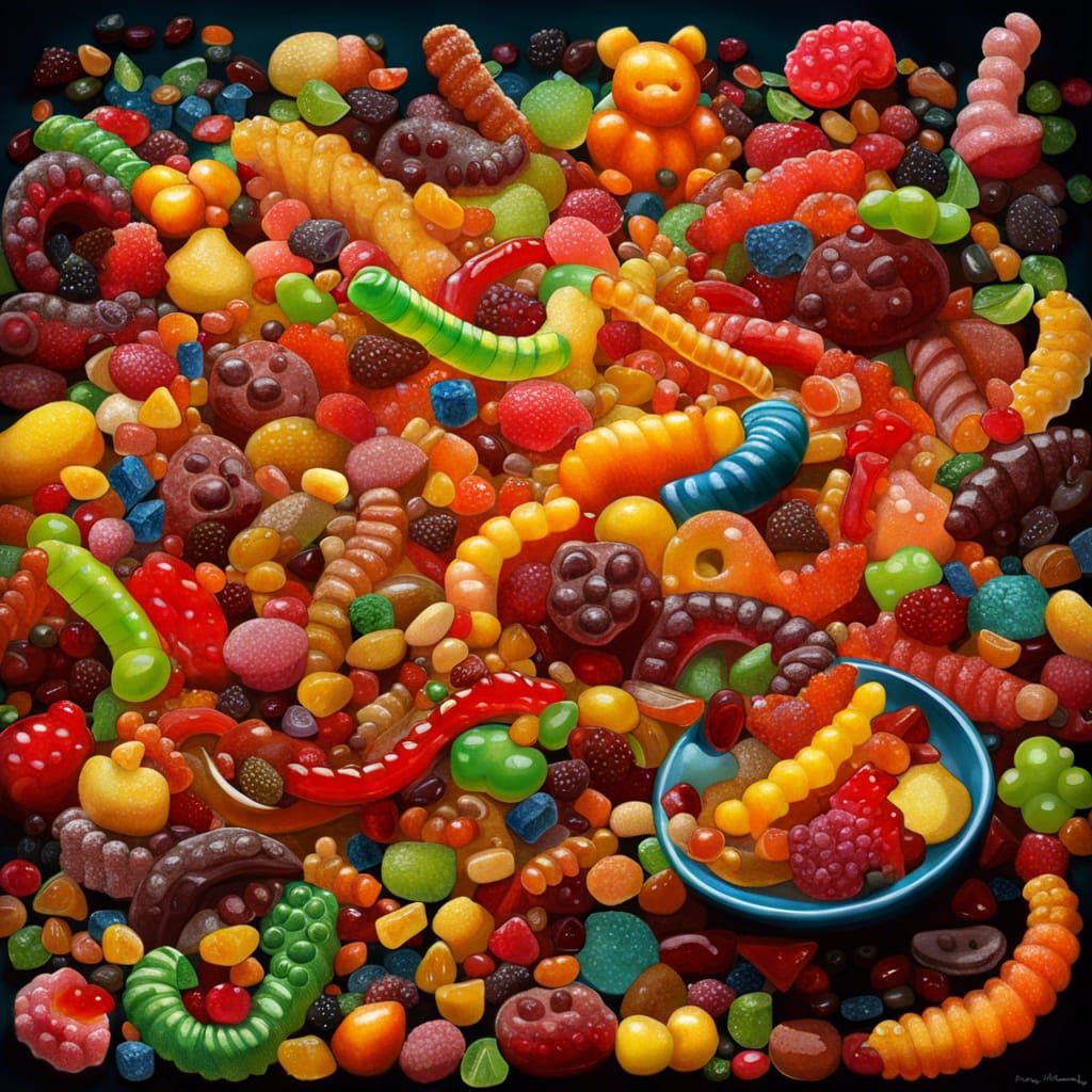 Gummy Bear Nightmare: A Fruit Landscape Painting