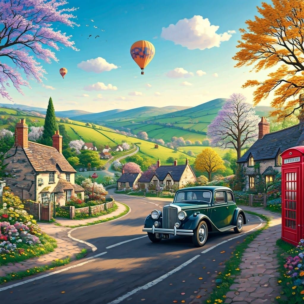 Vibrant Spring Countryside Scene in the Style of Steve Crisp