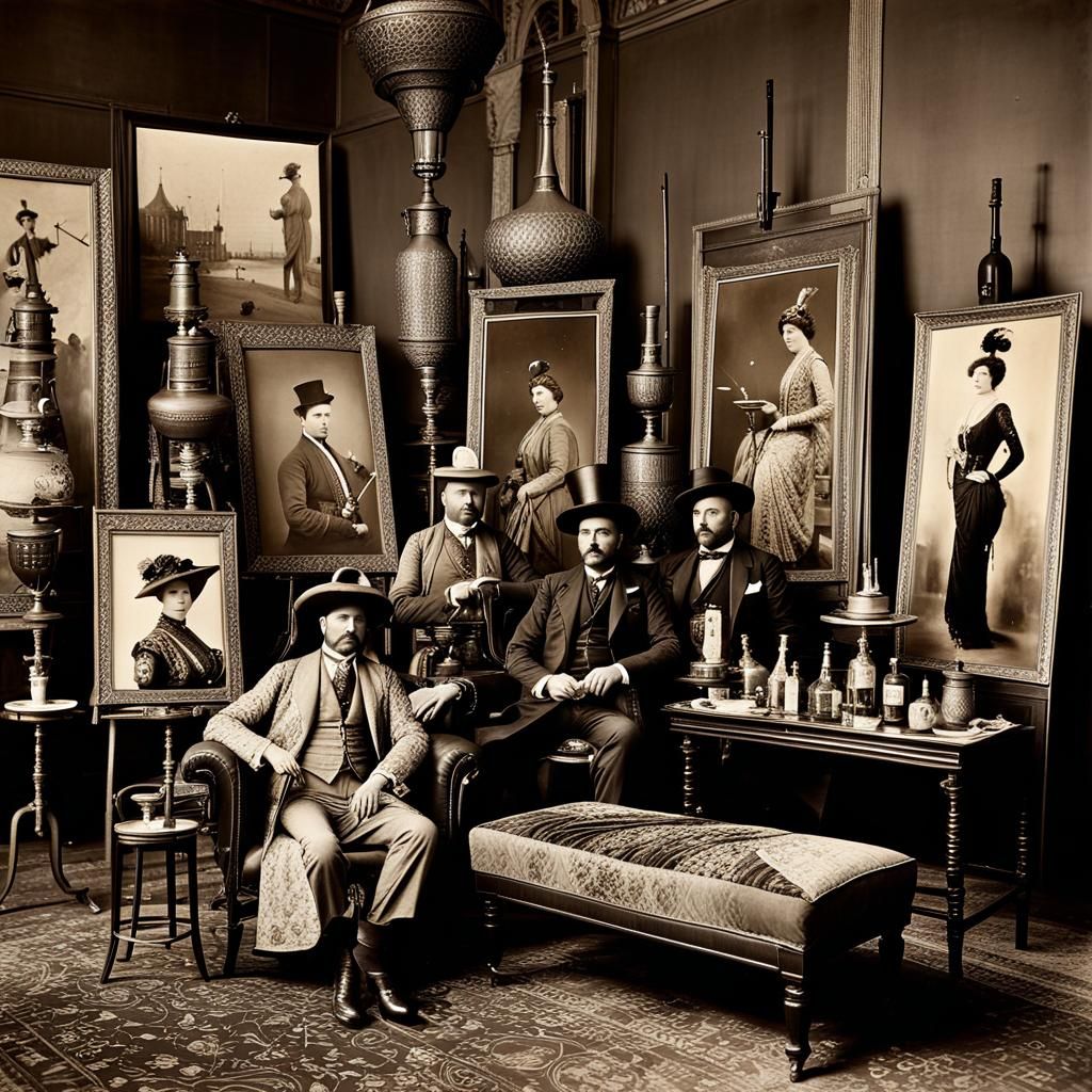 Bohemian Artists Gathering in Sepia Tone