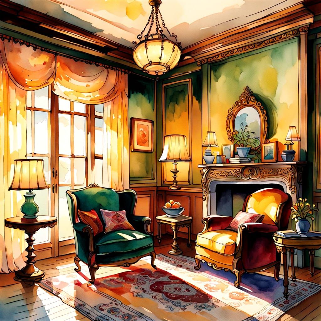 Elegant 18th-Century Armchair in Vibrant Patchwork Watercolo...