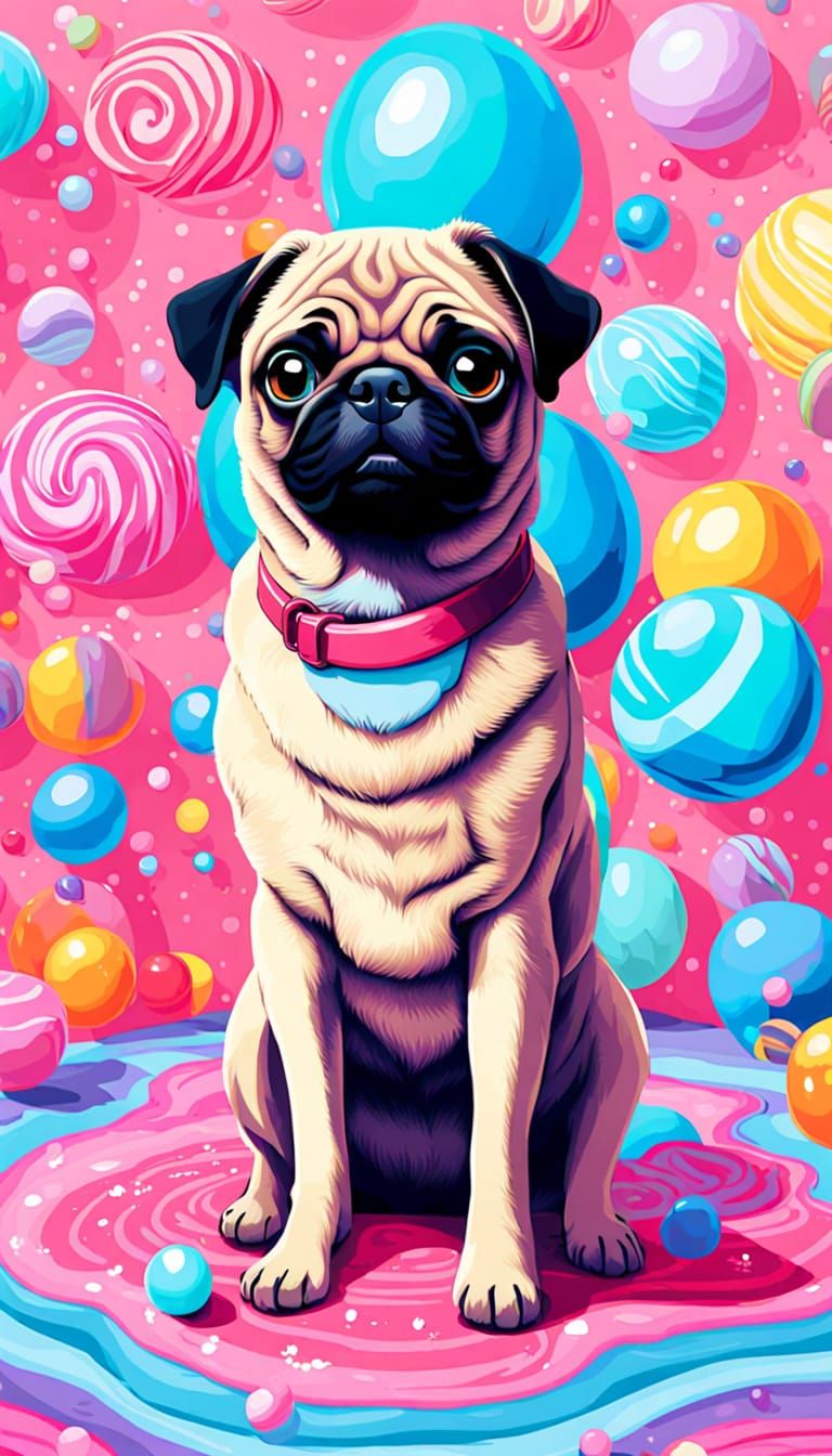 Whimsical Pug in a Pastel Wonderland