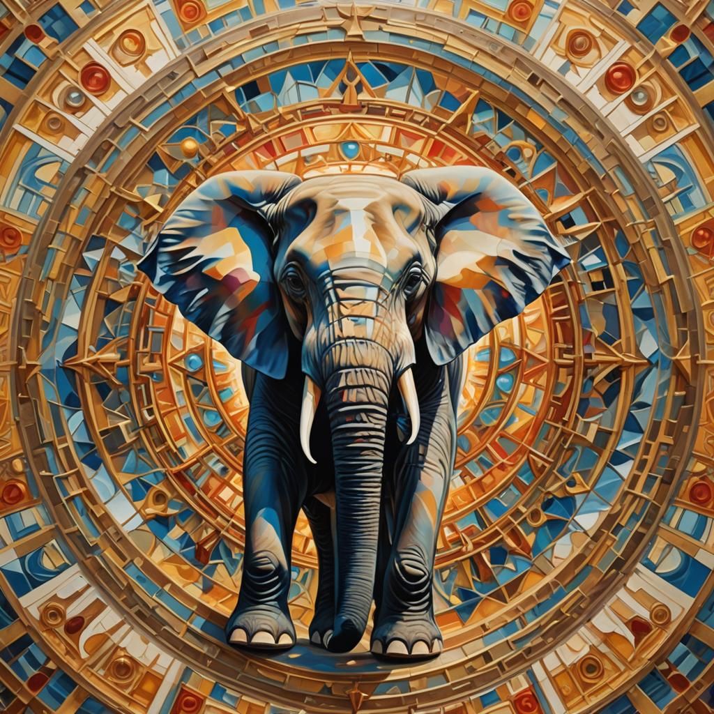 Surreal Elephant Kaleidoscope in Vivid Colors