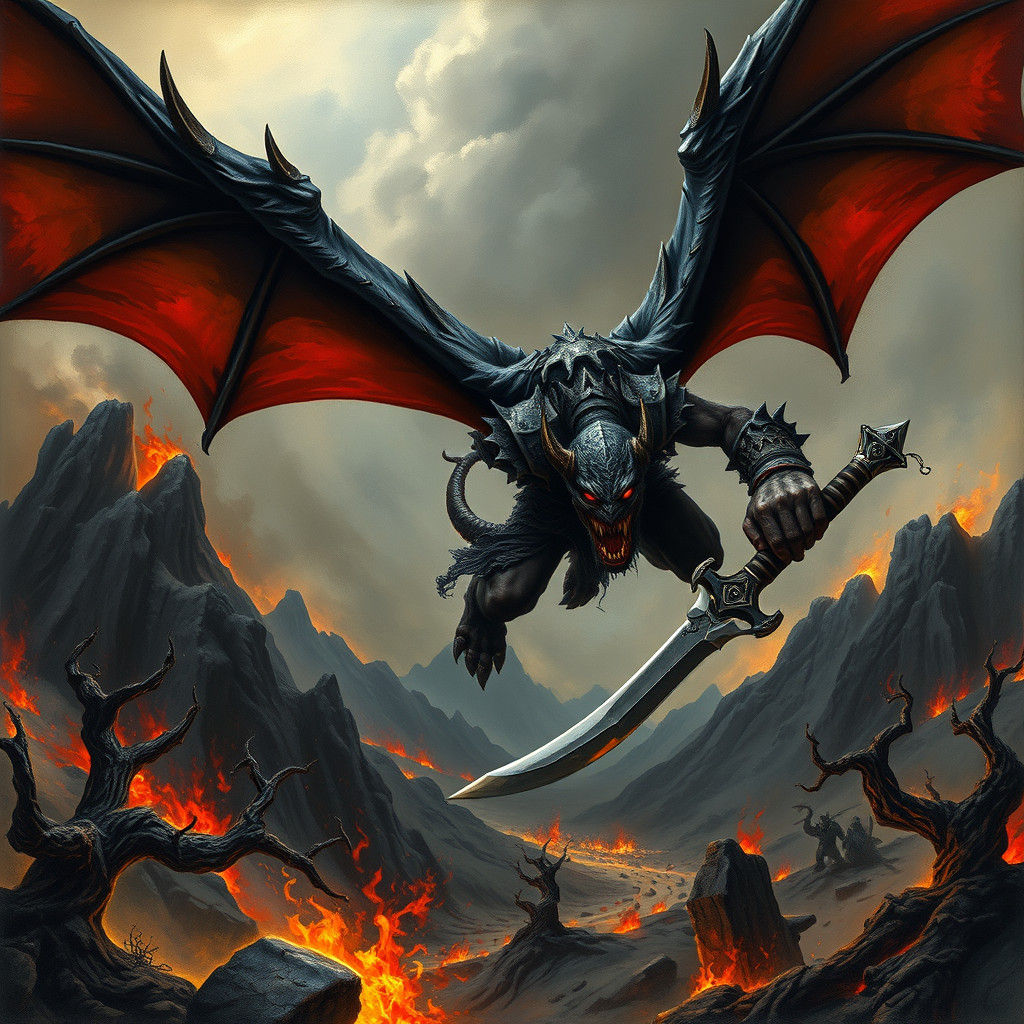 Demon Orc Soaring into Battle as Gothic Art