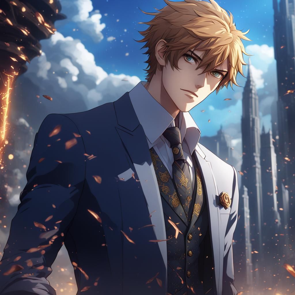 Handsome Anime Male in Suit: Detailed Digital Art
