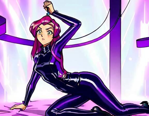 Hypnotized Woman in Latex Catsuit with Glowing Circlet