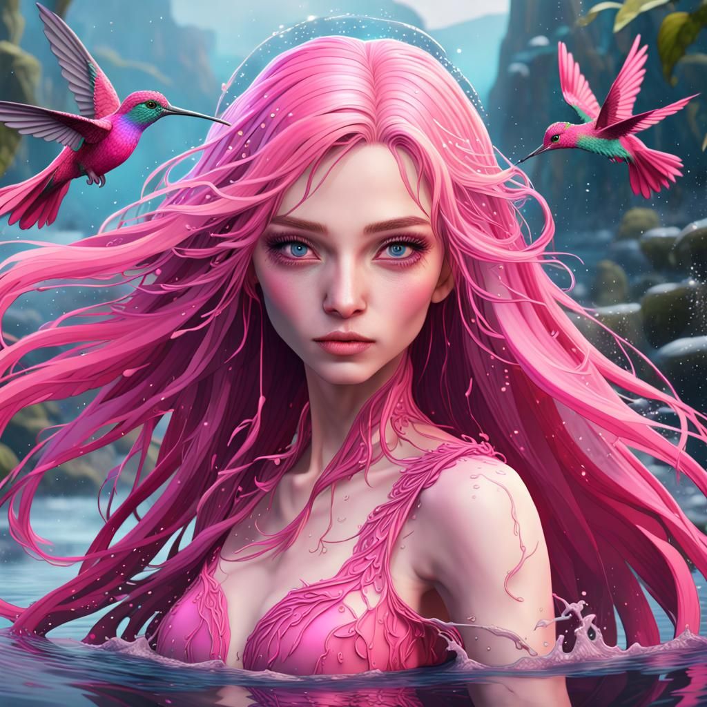 Woman with Hummingbirds: Detailed Fantasy Art