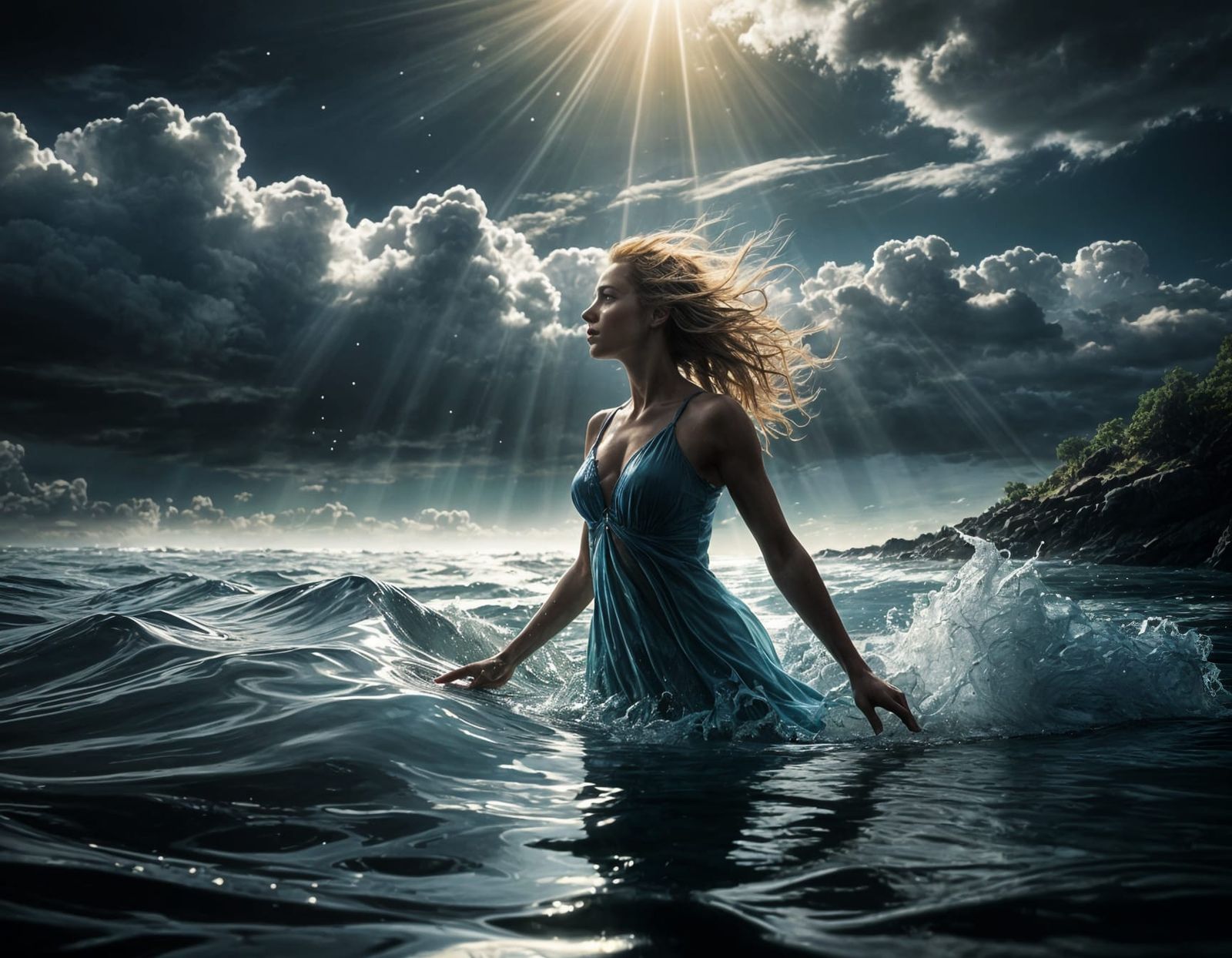 Ethereal Water Goddess in Dynamic Pose
