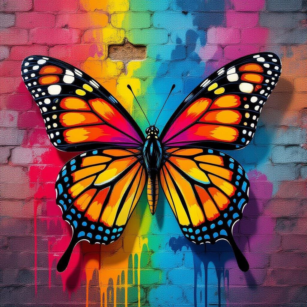 Vibrant Graffiti Butterfly Art in Splash Style