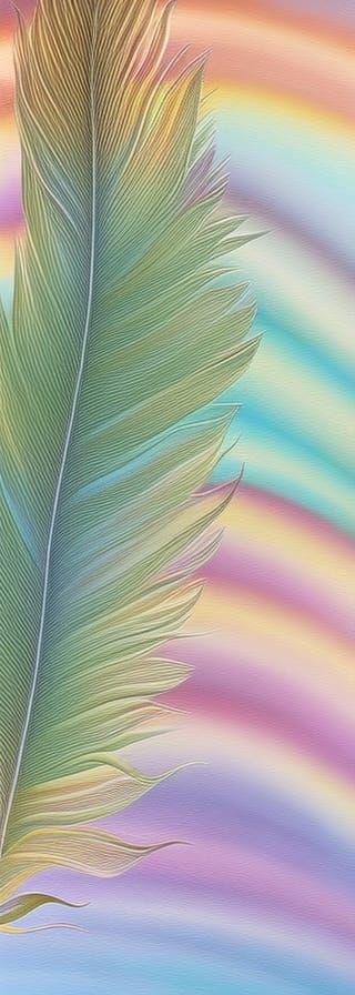 Sparkling Feather Floating in a Rainbow Sky