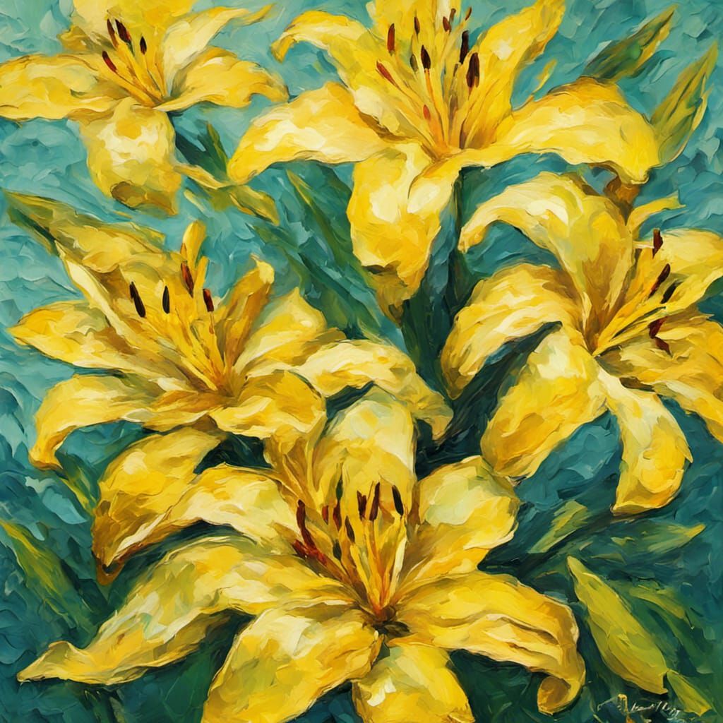 Yellow Lilies in Neo-Impressionist Oil Painting