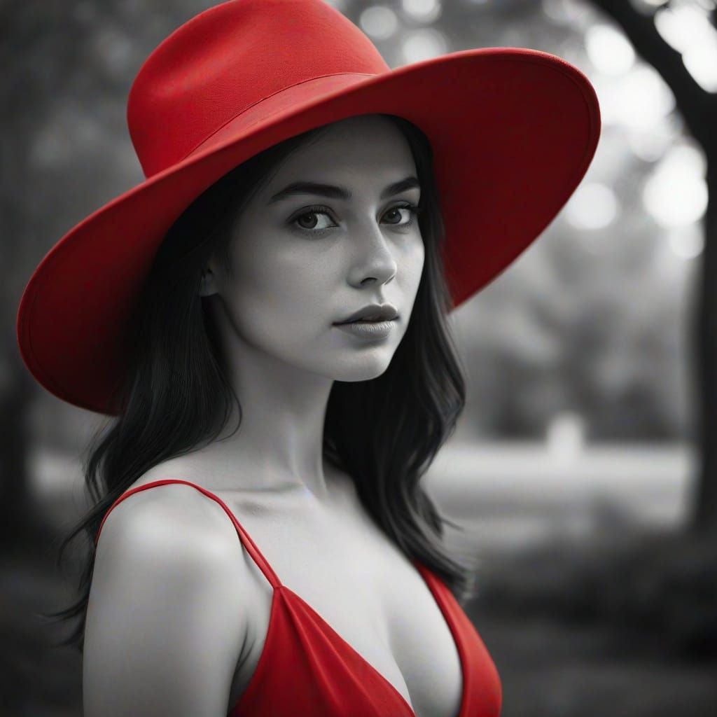 Ethereal Red Beauty in Monochrome Cinematic Still