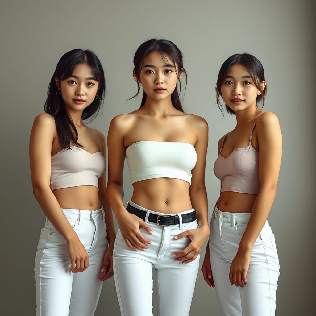 Japanese Women Posing in Hyper-Realistic Style