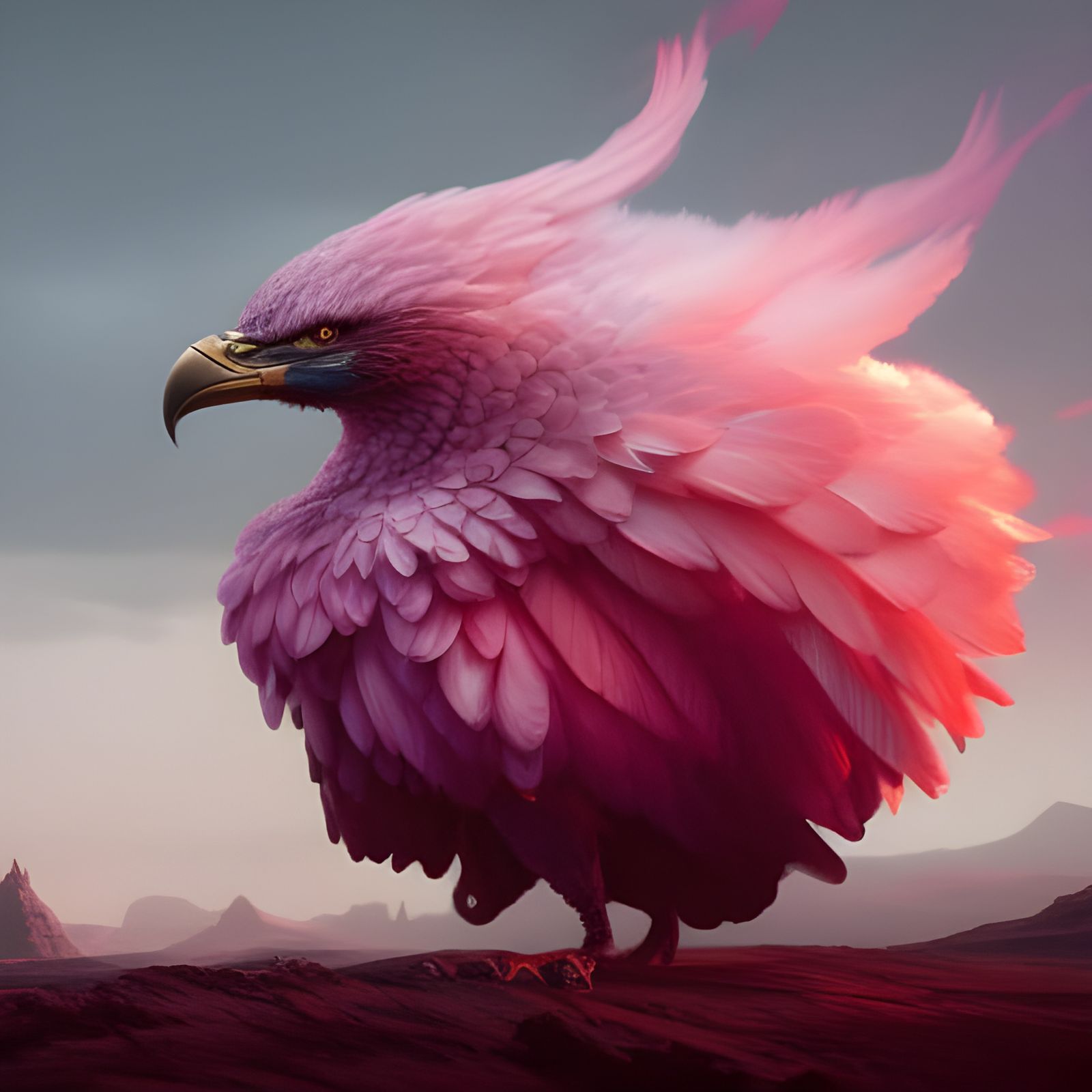 Pink Flamingo Eagle Sphere in Digital Art Style