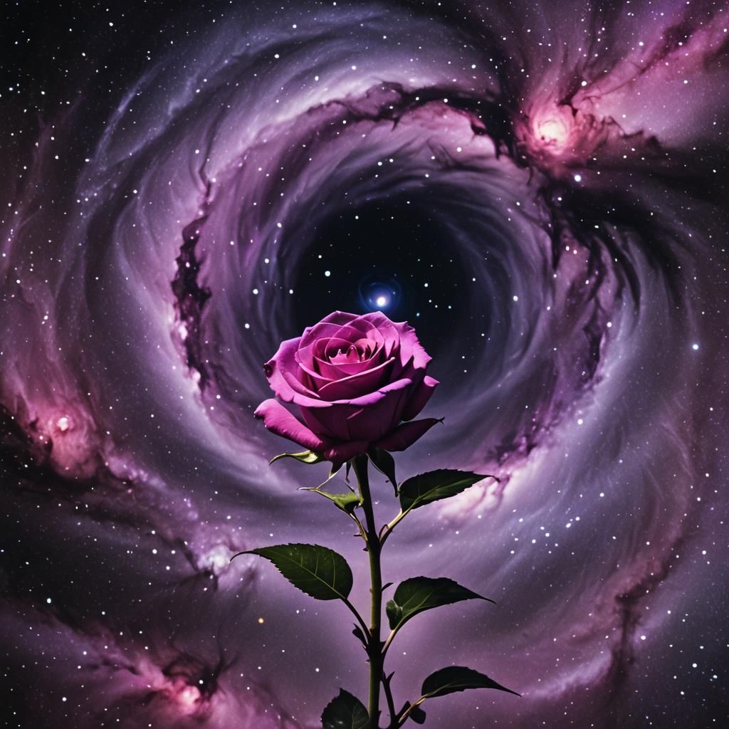 Rose Pulled into Black Hole in Neon Galaxy