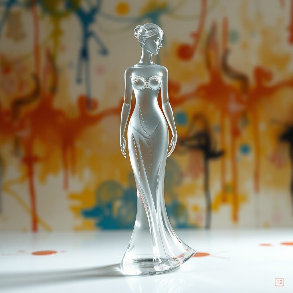Elegant Glass Sculpture in Abstract Expressionist Style