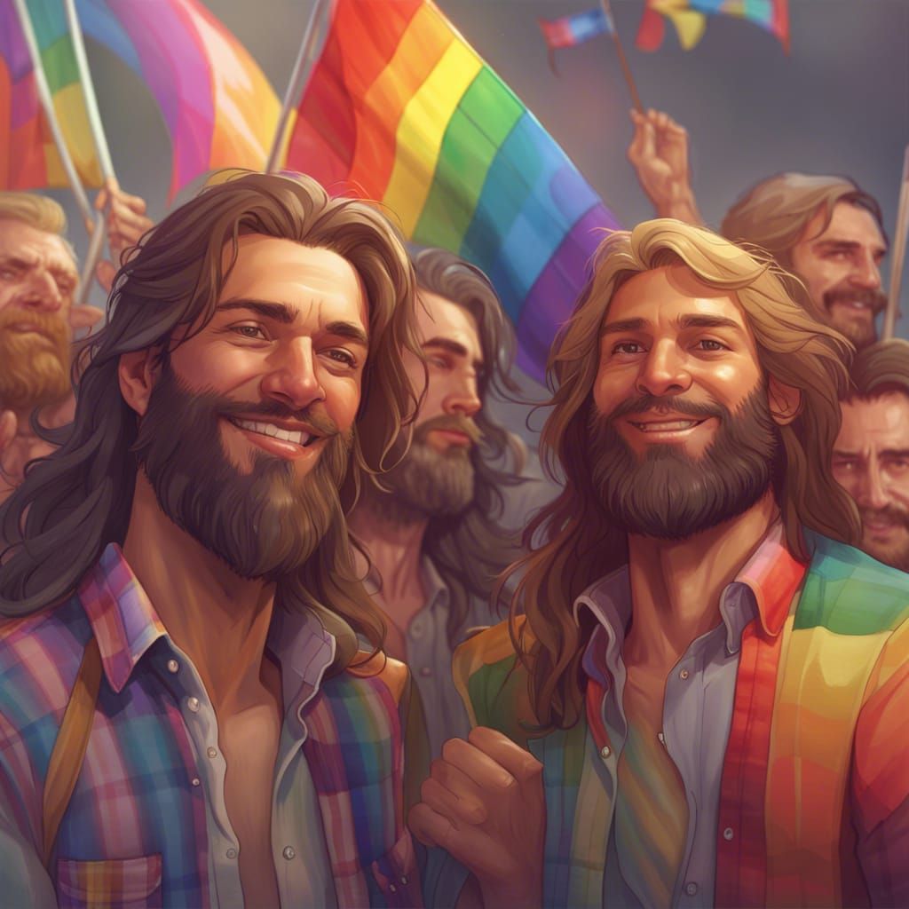 Happy Men with Rainbow Flag: Detailed Portrait