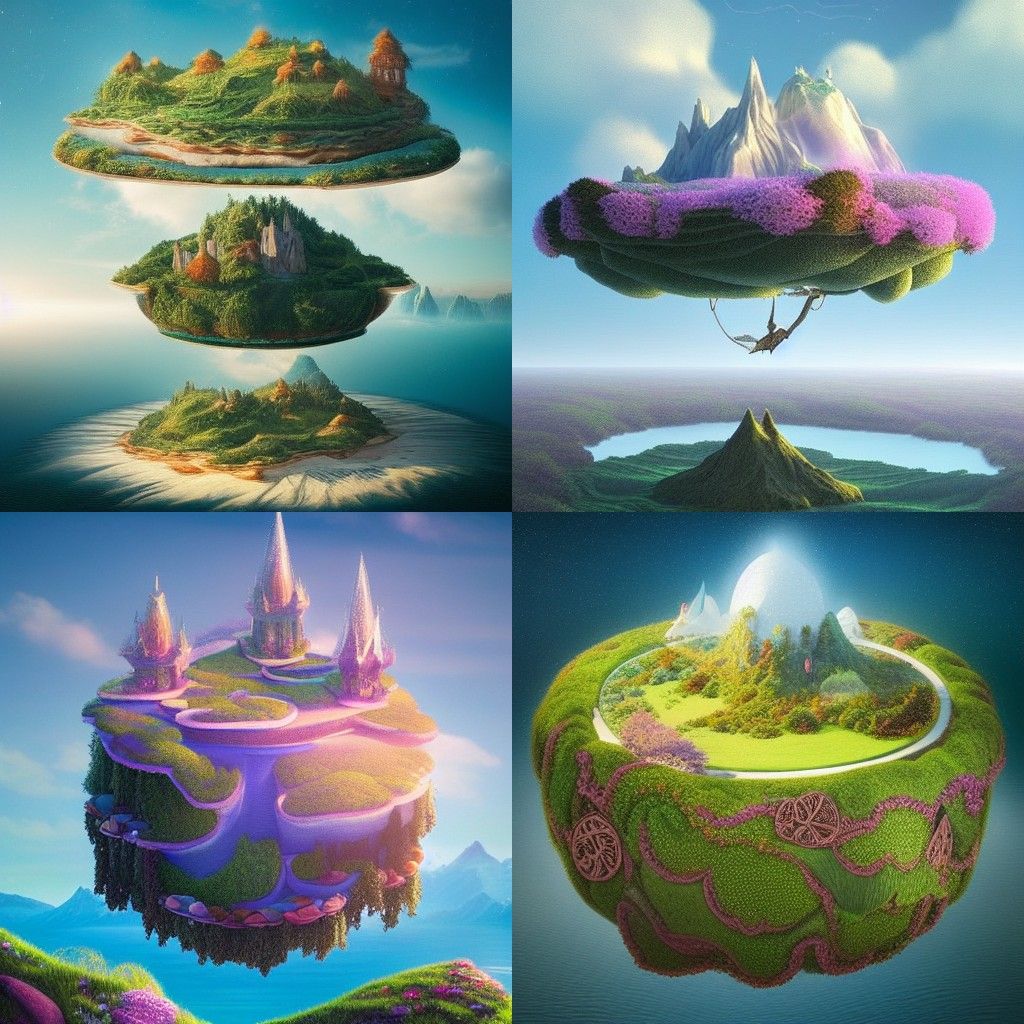 Detailed Magical Floating Islands Landscape