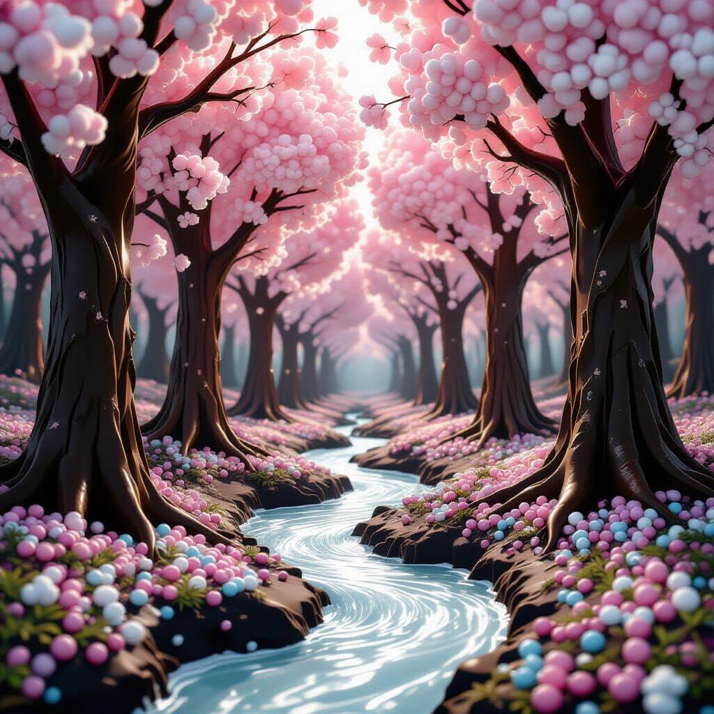 Chocolate Forest with Cotton Candy Leaves and White Chocolat...