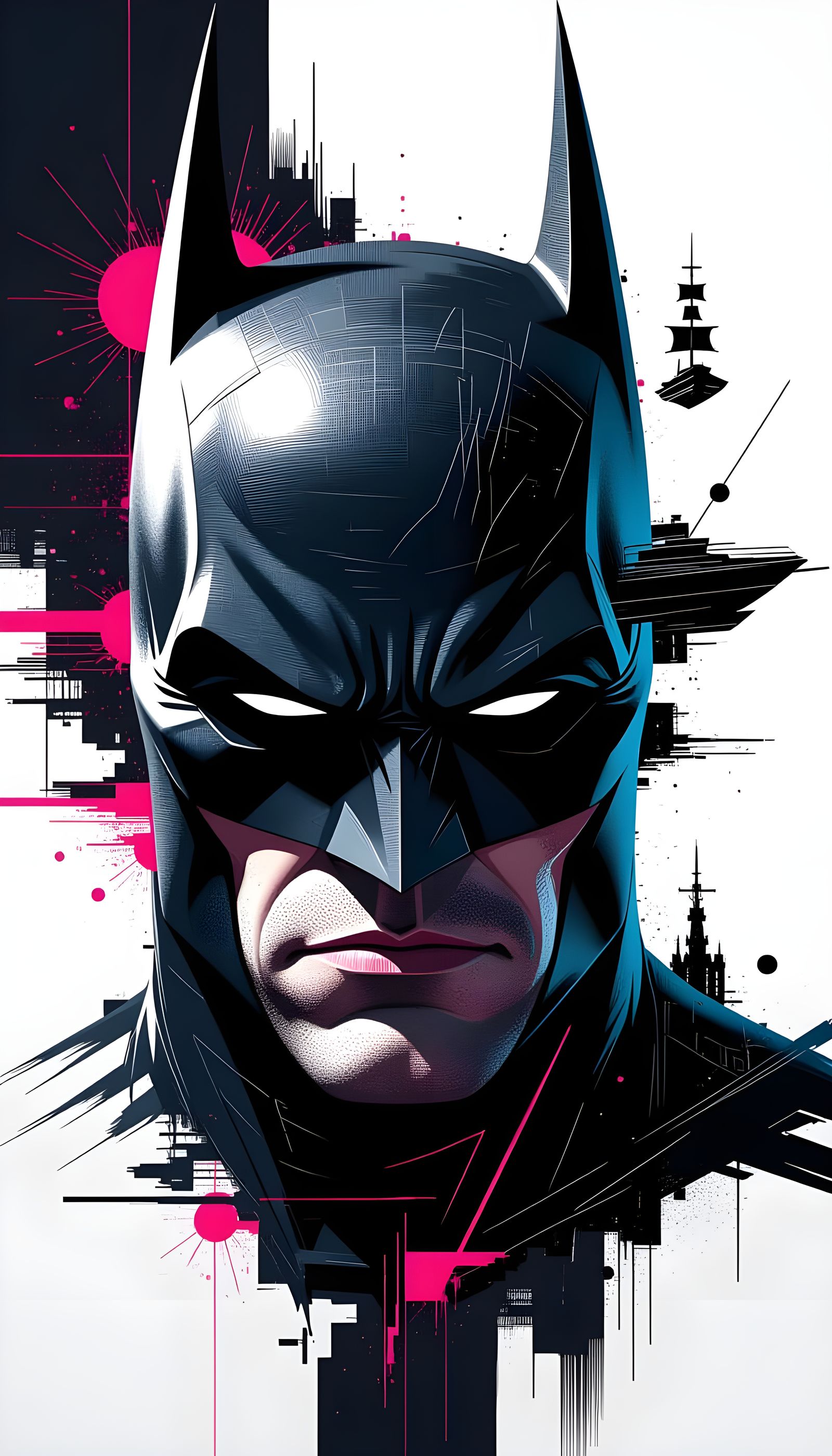 Glitch-Art Portrait of Batman Head in Cyberpunk Style