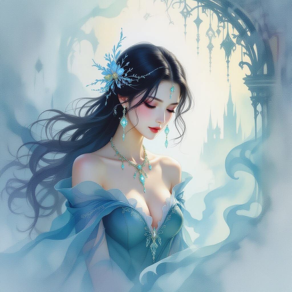 Ethereal Figure Emerges From Watercolor Mist