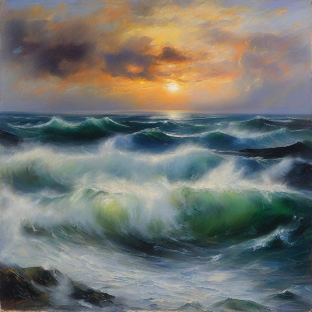 Abstract Stormy Sea in Expressionist Impasto Style