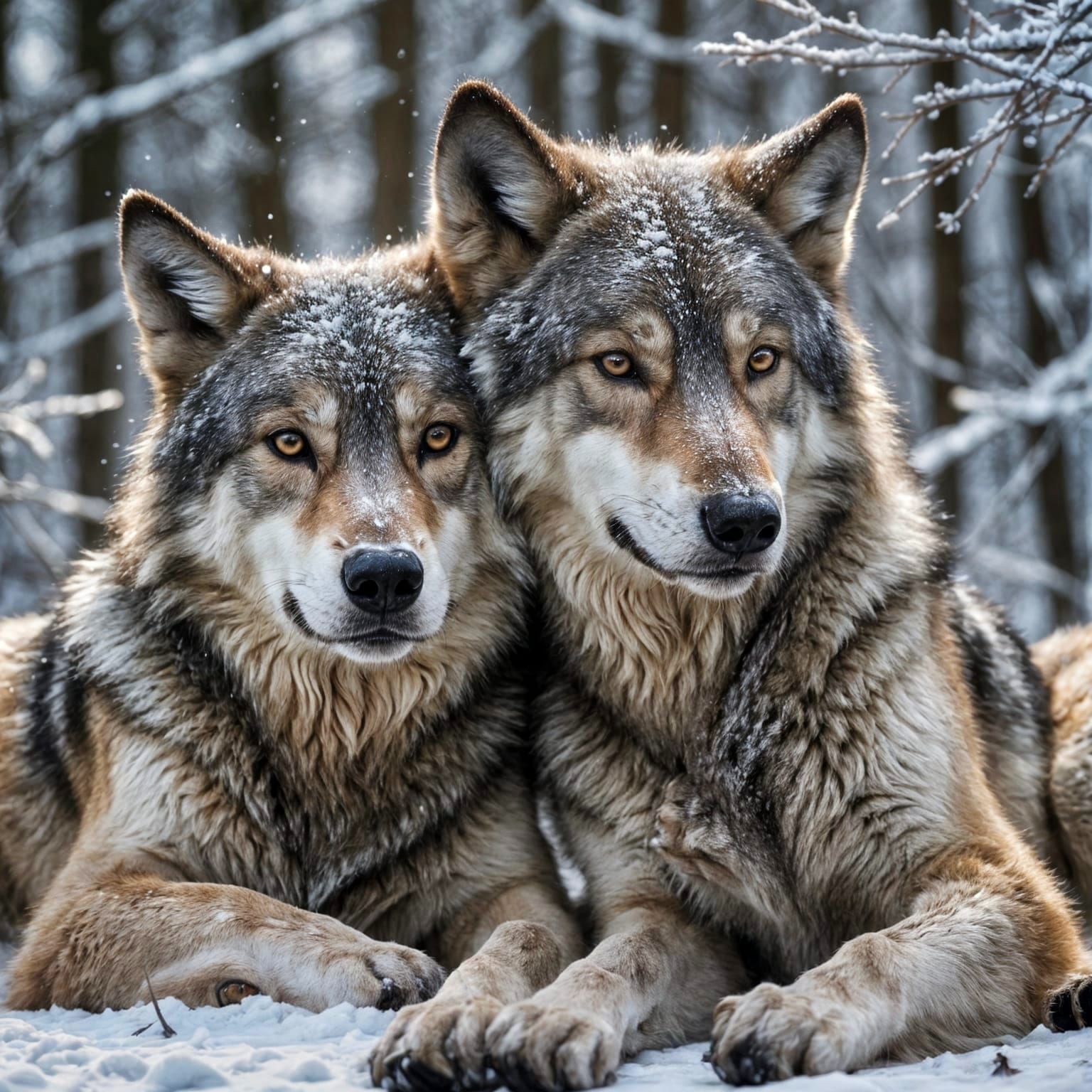 Wolves in Snowy Forest with Cinematic Lighting