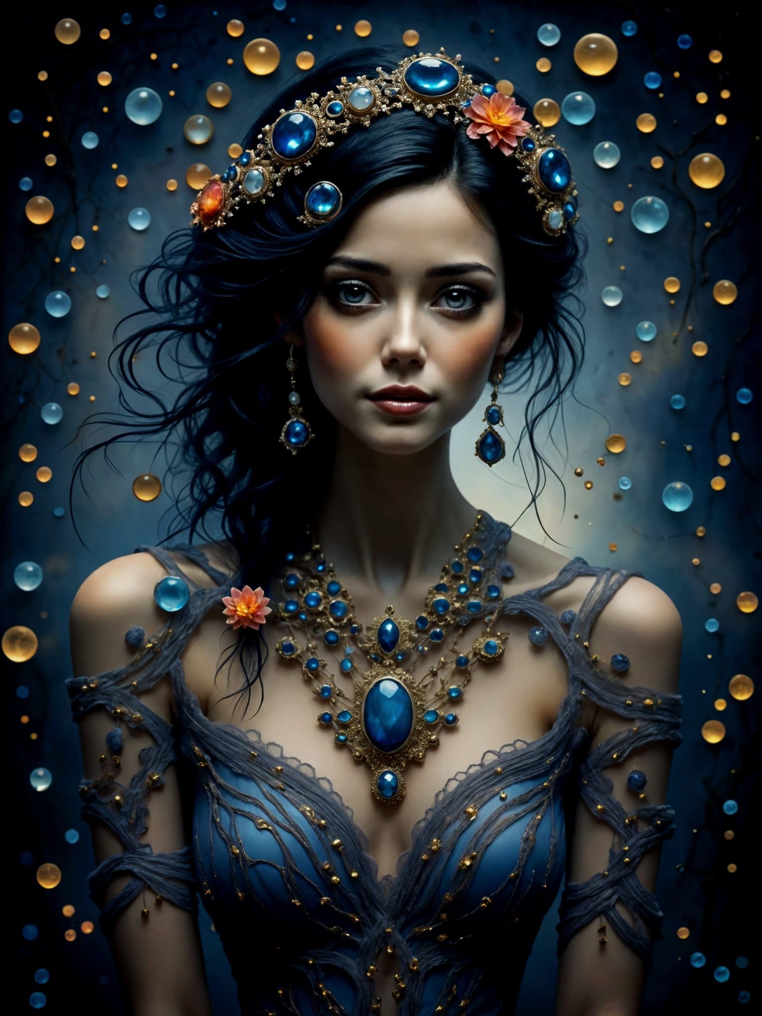 Woman in Glass Dress with Musical Note Stars