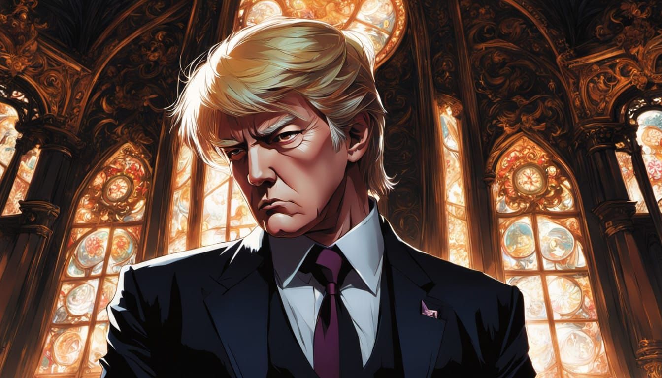 Anime Portrait of a Politician in a Baroque Setting