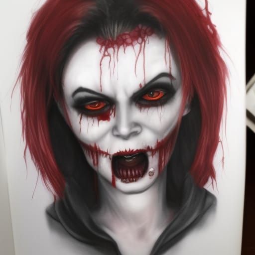 Realistic Scarlet Vampire Portrait with Horns