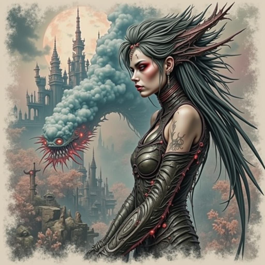 Cyberpunk Musician in Fog with Heavy Eyeshadow