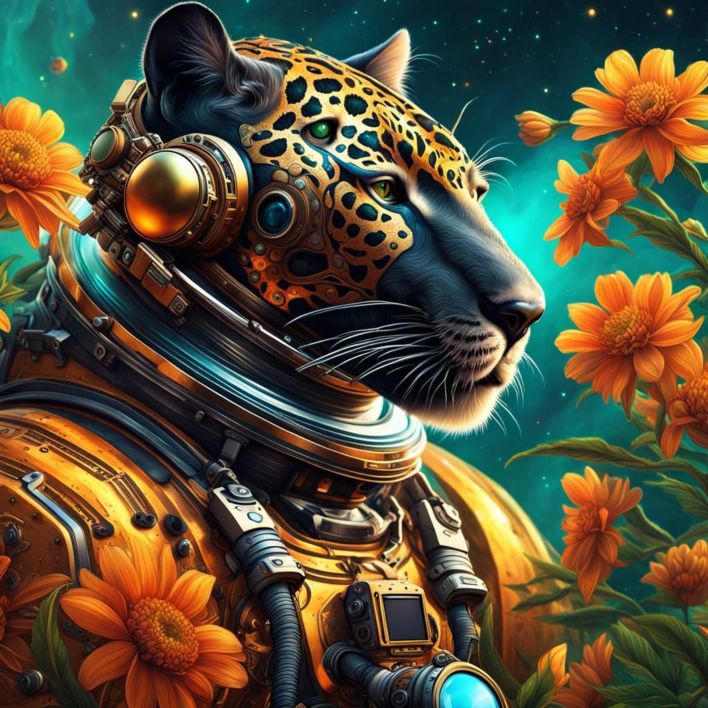 Solarpunk Panther Astronaut in Space