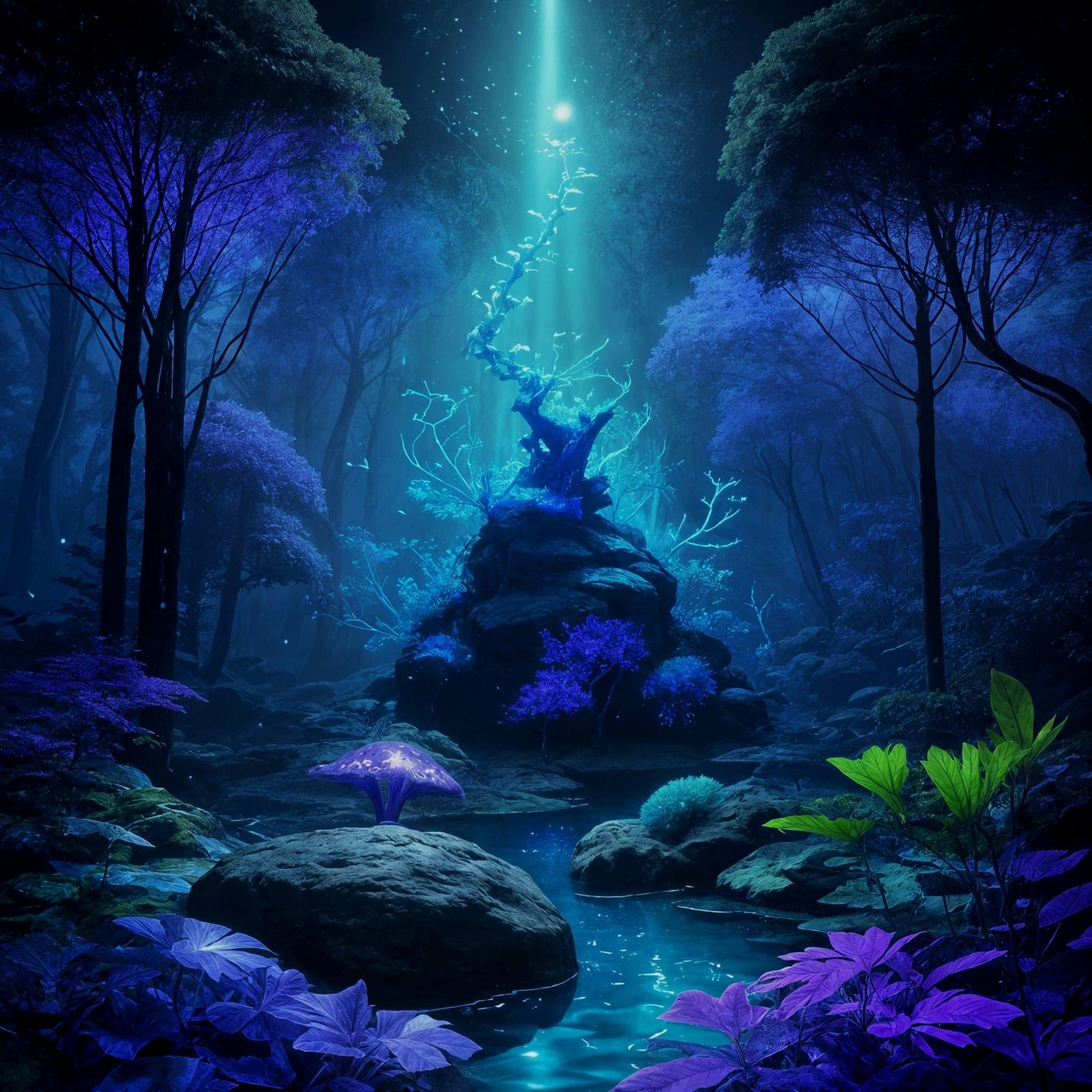 Bioluminescent Serpent-Bird in Fantasy Forest
