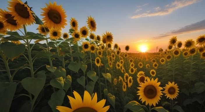 Sunset Meadow of Blooming Sunflowers