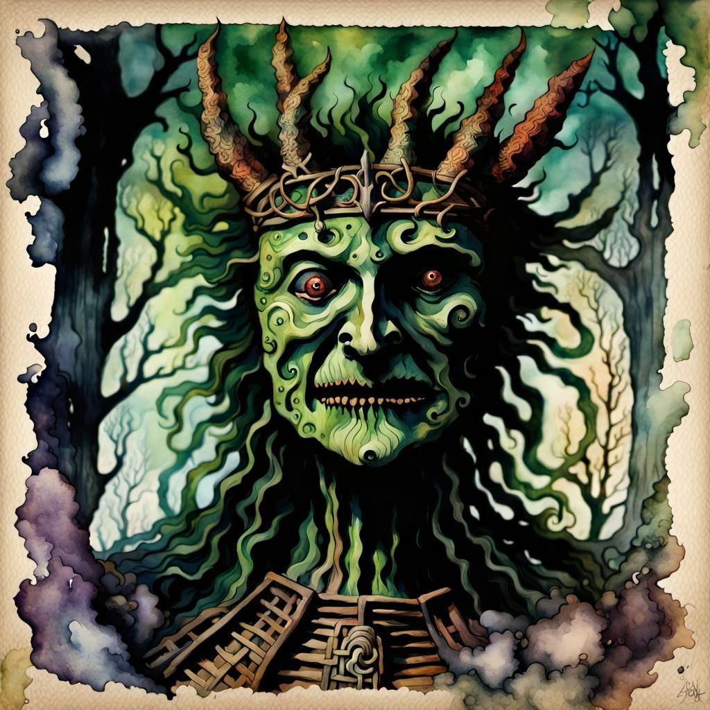 Wicker Man in Watercolor with Gothic Elements