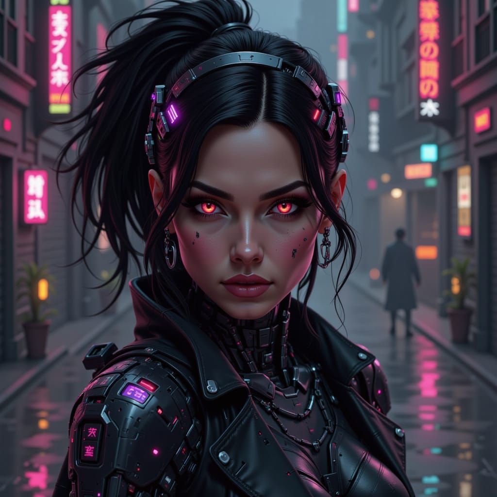 Beautiful Female Cyborg in Blade Darkly Style
