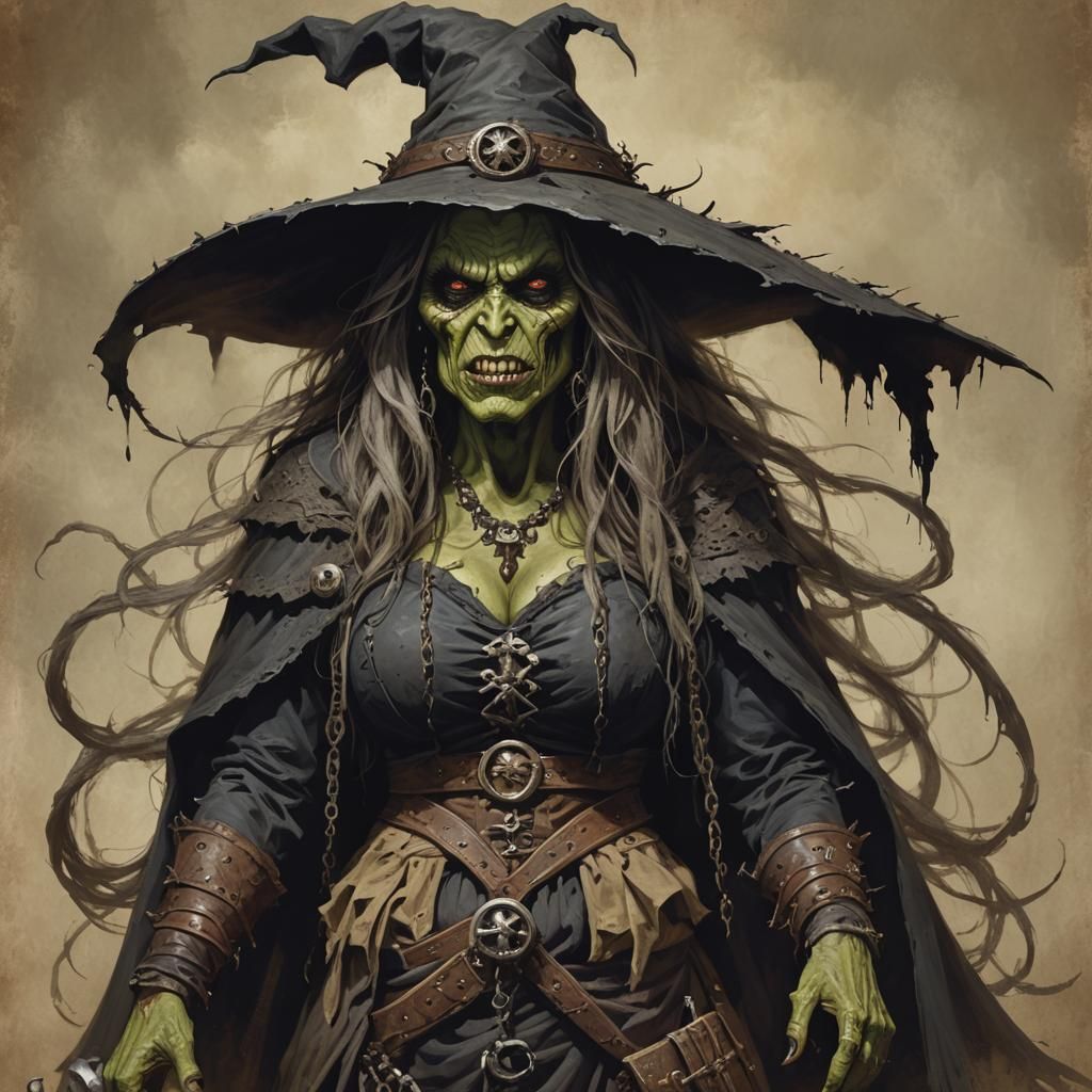 Sinister Old West Hag Witch in Fantasy Style