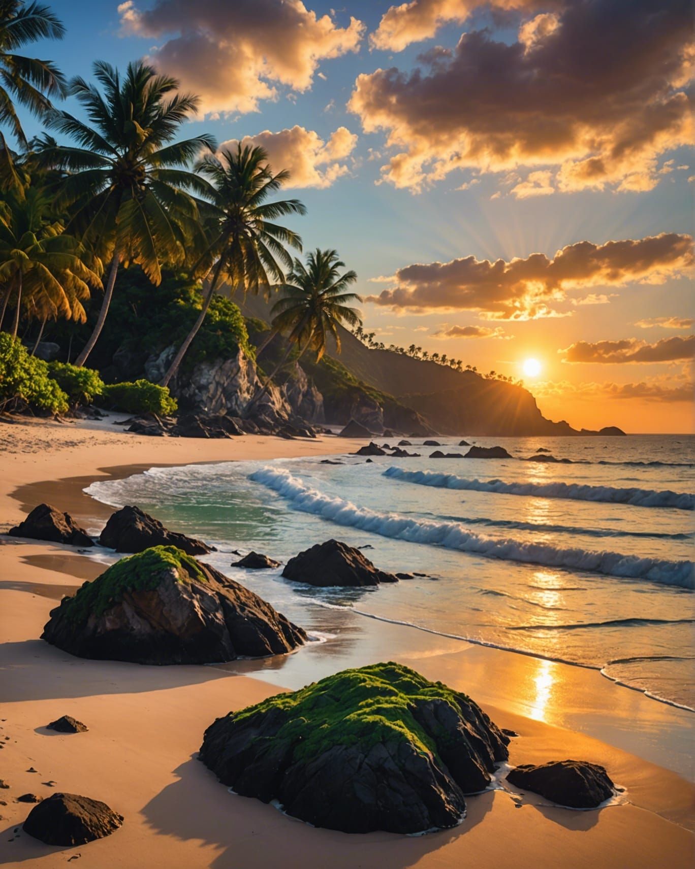 Tropical Beach Sunset Paradise at Twilight