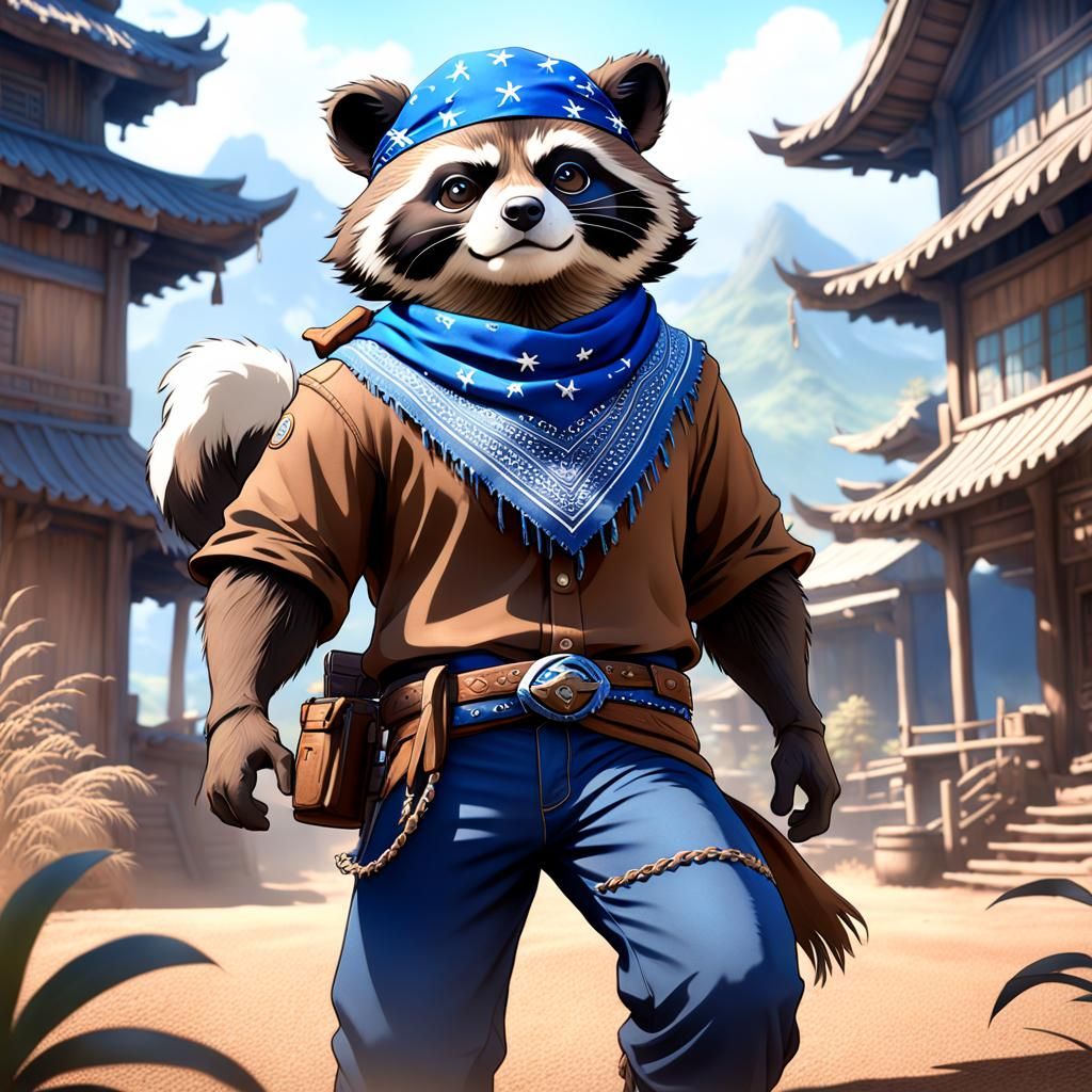Tanuki Cowboy in Detailed Matte Painting Style