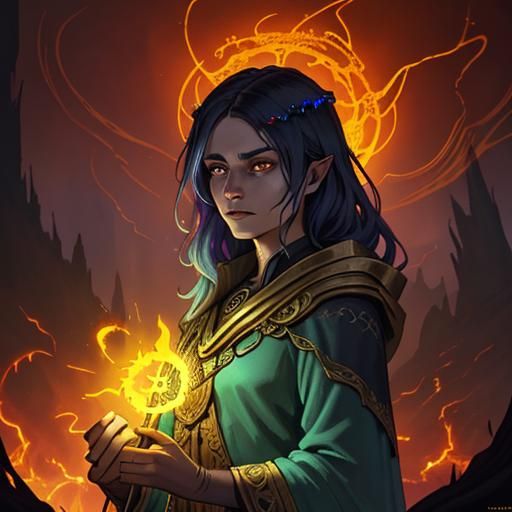 Sorceress Casting Fire Spell in Mystical Forest