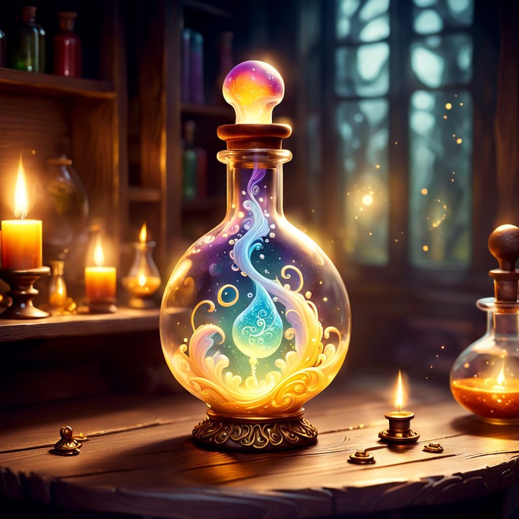 Magical Potion of Youth in Whimsical Fantasy Illustration