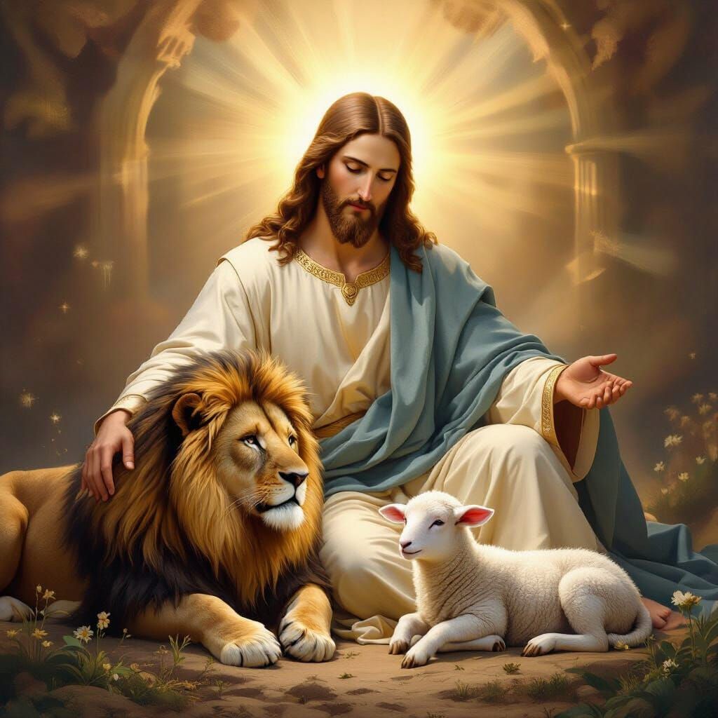 Jesus, Lion, and Lamb in Renaissance Style