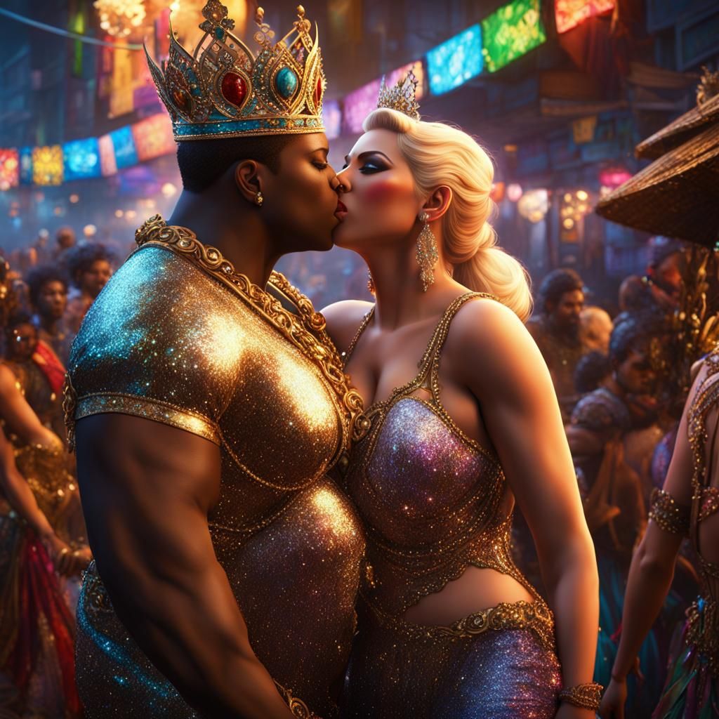 Carnival Queen Kissing Boy: Detailed Matte Painting