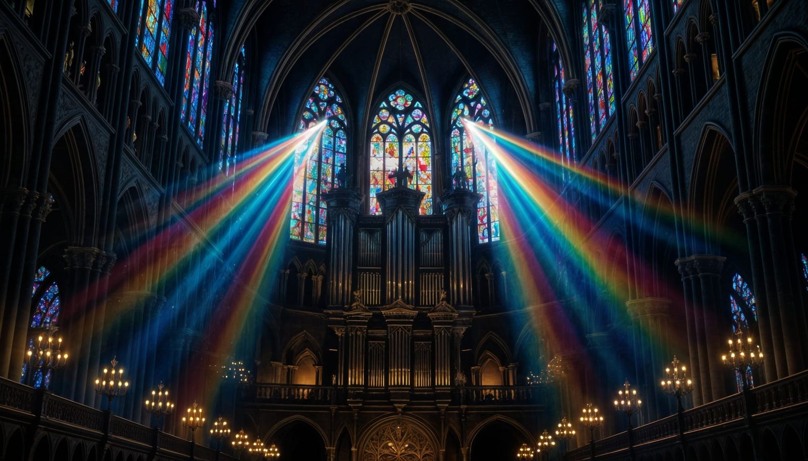 Notre Dame Cathedral Organ Bathed in Prismatic Light